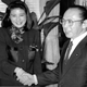 Masako Owada shakes hands with foreign minister Michio Watanabe as she bids farewell to her former workplace, Feb. 9, 1993.
